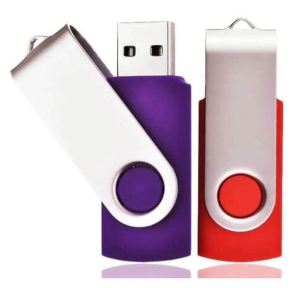 2-pack 32 GB USB-minnen USB 2.0 Flash Drive Roterande USB-minne med Snören Bra Present till Barn Föräldrar och Vänner (32G, Röd/Lila),--.pa