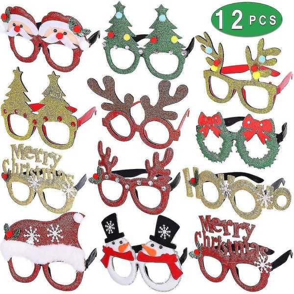 12-pack julglasögon Glitter Party Glasögon Bågar Juldekoration Dräktglasögon till julfest Semesterpresenter Photo Booth