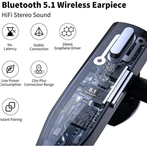 Enkelt ørehængende trådløst bluetooth headset