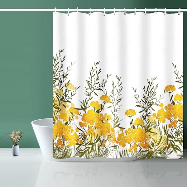 Duschdraperi, tygduschdraperi fodrat gult blommigt Sh