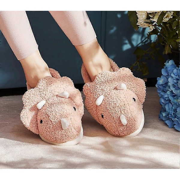 Vuxen Unisex Djurtofflor Varma Plysch Dinosaurie Design Hemtofflor Roliga Triceratops Tofflor Halkfria Sovrumstofflor Grön Green 36-37
