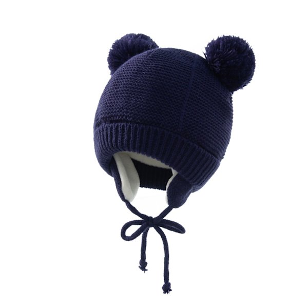 2 st/set Barn Elastisk Mössa Tjock Varm Baby Mössor Pompom Stickad Mössa Öronskydd Vantar Vinter