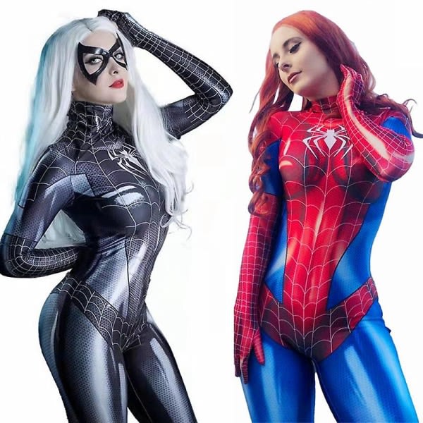 Spider Woman Jumpsuit Cosplay Kostym Spiderman Strumpbyxor Bodysuit Röd S