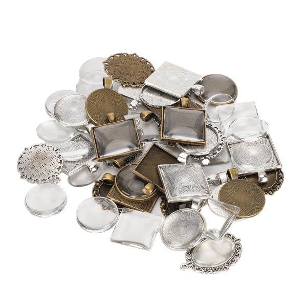 60 kpl metallia pyöreä soikea riipus alustaalusta lasikuvut levykorut tee-se-itse työkalutarvikkeet