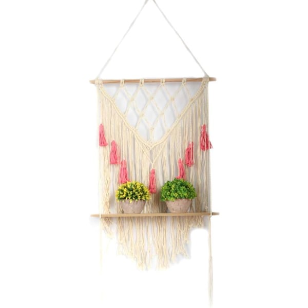 Makrame rep växthängare trä flytande hängande hylla