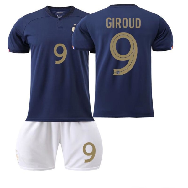 2022 Frankrike VM nr. 10 Mbappe 19 Benzema 11 Dembele 9 Giroud-trøye fotballdrakt for barn 2223 France Home No. 9 #28