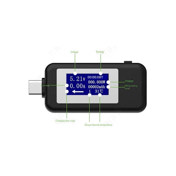 USB C Strømmåler Monitor Multifunksjonell USB-tester Lader