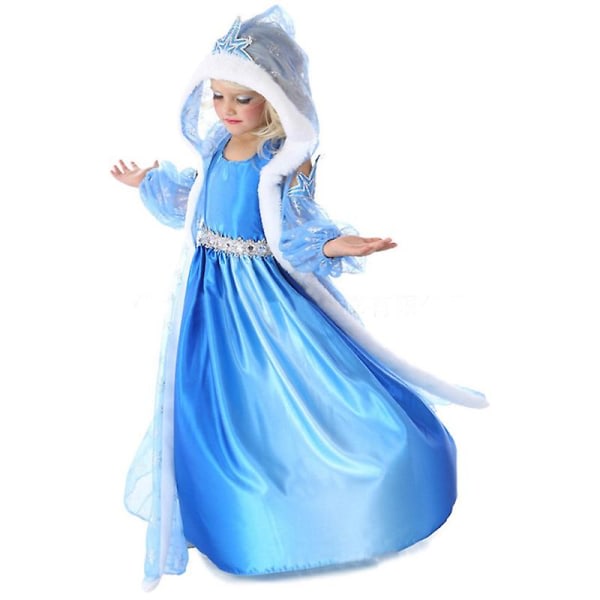 Frozen Elsa Princess Fancy Dress Jenter Fest Cosplay-antrekk Kostym Blå 5-6 år