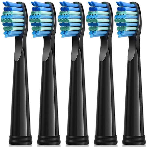 Elektriska tandborsthuvuden 5-pack Kompatibla med Fairywill D7/D8/FW507/FW508/FW551/917/959/SG-E9 Måttligt mjuka borst Ersättningshuvuden (Svart)