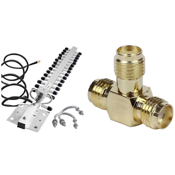 1 kpl SMA Naaras - Kaksi SMA Naaras Kolminkertainen T RF-sovitinliitin & 1 kpl 2.4GHz 16DBI-18DBI WLAN Wi.pa