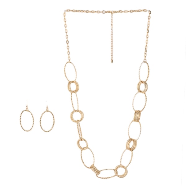 Mode kvinnor guld geometrisk rund cirkel choker halsband + örhängen smycken set