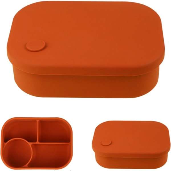 Bento Lunchbox, Silikonmatbehållare för matförvaring för barn och vuxna, 4 fack Lunchlåda, Mikrovågsugn & Diskmaskinssäker Orange