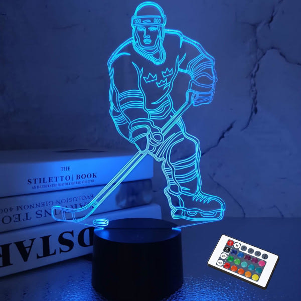 3D Night Lights Ice Hockey Athlete - Illusion Sänglampa med fjärrkontroll