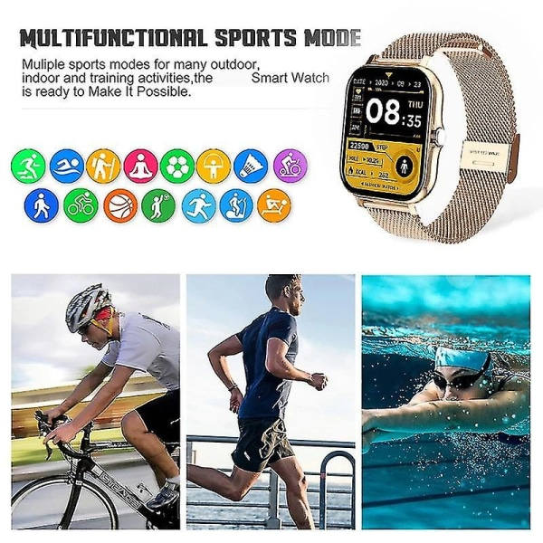 Smartklocka Herr Dam Smartwatch För Android Telefoner Iphone Pulsmätare Fitness Tracker Guld Gold