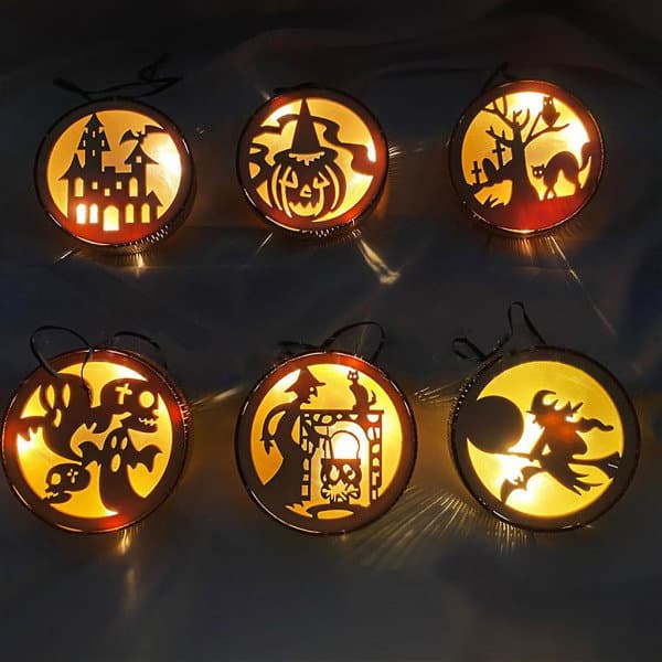 Tre Halloween Utkavet Rund Heks Fe Gresskar Spøkelseshus LED Lysekrone Dekor