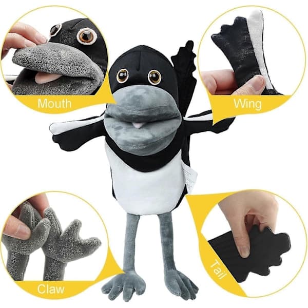 Steve and Maggie Plush Toy, Soft Magpie Plush Toy, Bird Hand Puppet