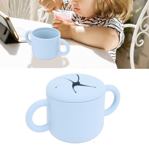 Baby Learning Drinking Cup Silikone Dobbelt Håndtag Design Nem rengøring Lækagesikker Toddler Training Cup Blå