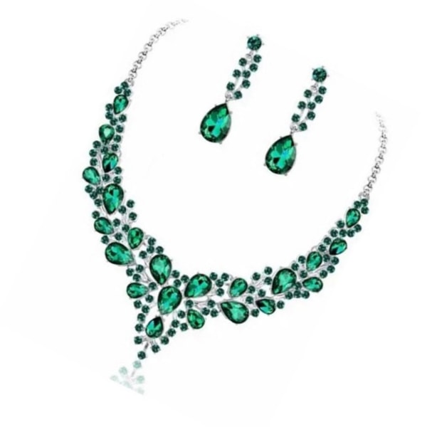 Halsband Örhänge Set grön glänsande utsökt kvinnor dekorativa smycken för bröllopsdag