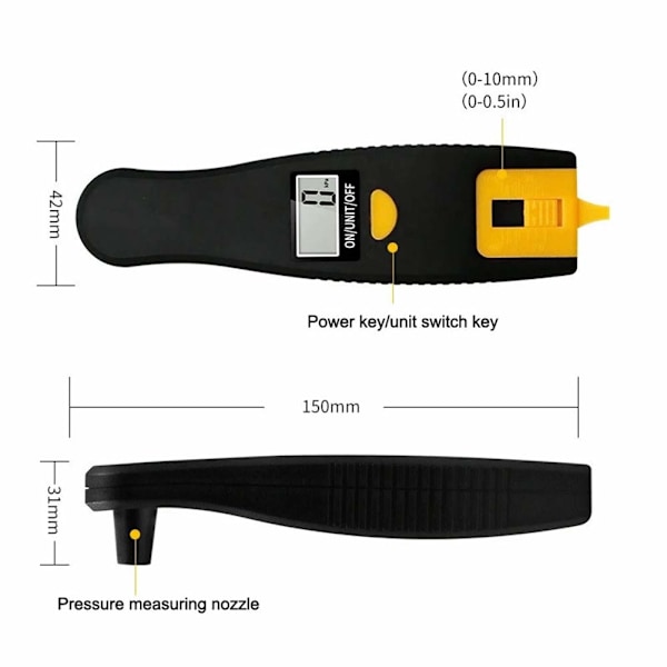 2-i-1 Digital Däcktrycksmätare, 100 PSI, med LCD-display
