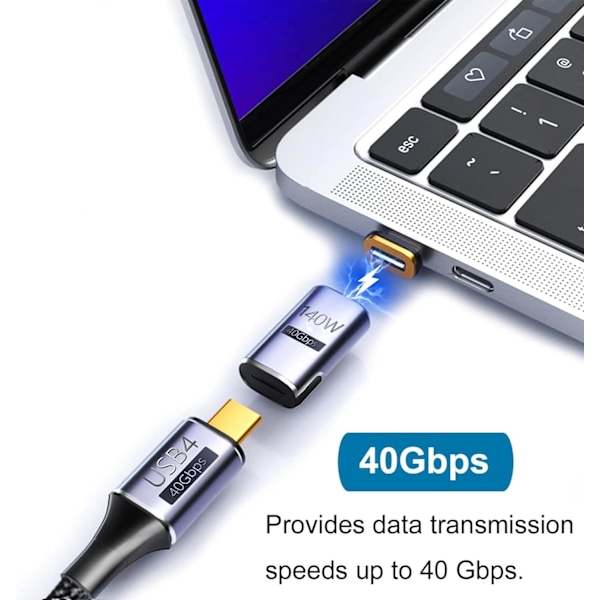 2 st USB C magnetiska adaptrar, PD 140W, 40 Gbps dataöverföring, magnetisk USB-C-adapter, typ C magnetisk kontakt för bärbar dator, telefon, HDTV
