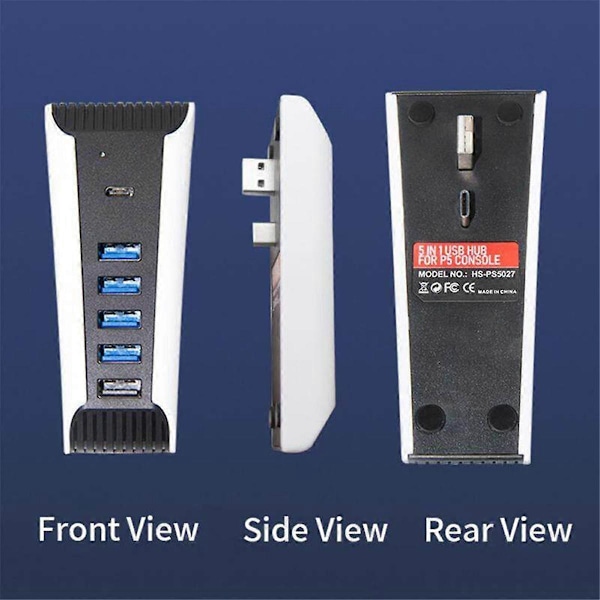 6-in-1 USB-keskitin pelikonsolille, 5 USB A + 1 USB C -porttia, USB-jakaja, nopea adapteri .pa