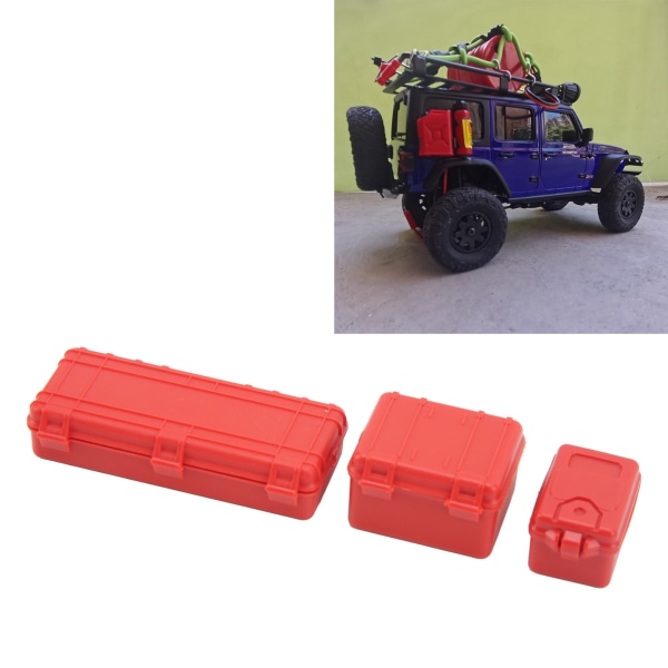 3 st RC Car Simulering Case Stor Medium Liten RC Crawler Resväska Dekoration för 1/18 1/24 Röd