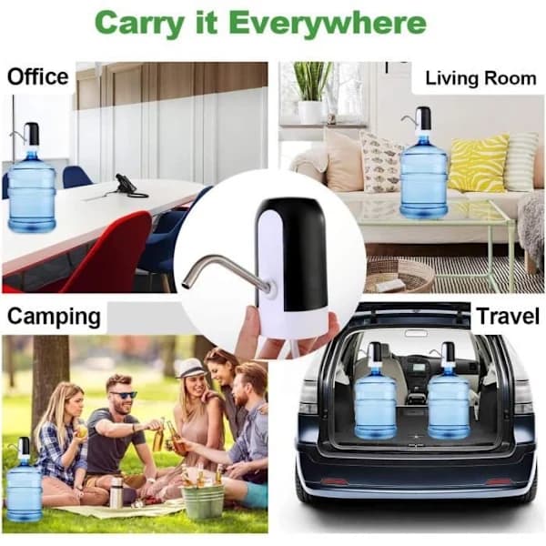 Automatic Water Dispenser - USB Rechargeable Pump - Compatible with 2-5 Gallon - Portable - Black