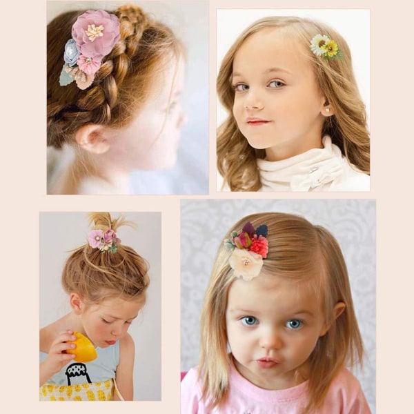 8 st konstgjorda blomma hårklämmor för flickor med löv falska foral hårklämmor Baby huvudbonader Håraccessoarer F storlek