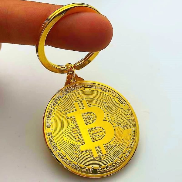Bitcoin Nyckelring Guldpläterat Mynt Fysiskt minnesmynt