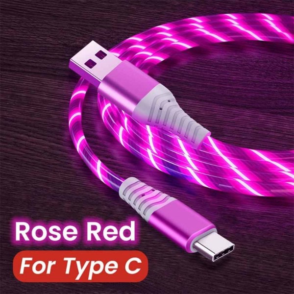 2 stk Streaming Datakabel Mobiltelefon Ladekabel ROSE RED Rose Rød Type C-Type C Rose Red Type C-Type C
