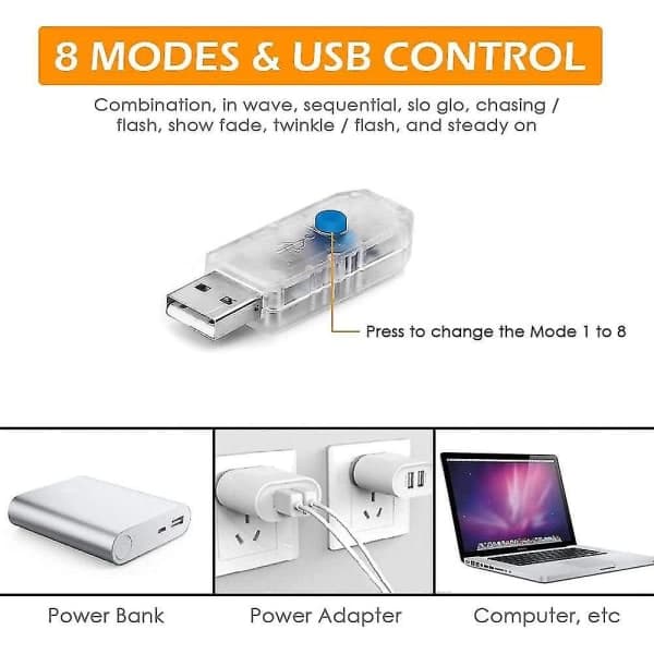 3 m LED-valosarja, 8 valaistustilaa, USB-virta, koriste（PA）