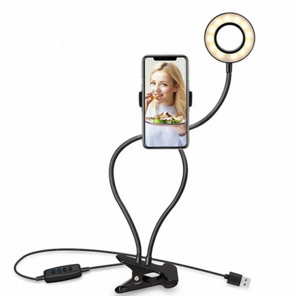 2 i 1 forsterkt halkfri mobiltelefonholdere LED Selfie-ringlys Tricolor dimmer justerbar skrivebordslampa Beauty Live Fill Lights