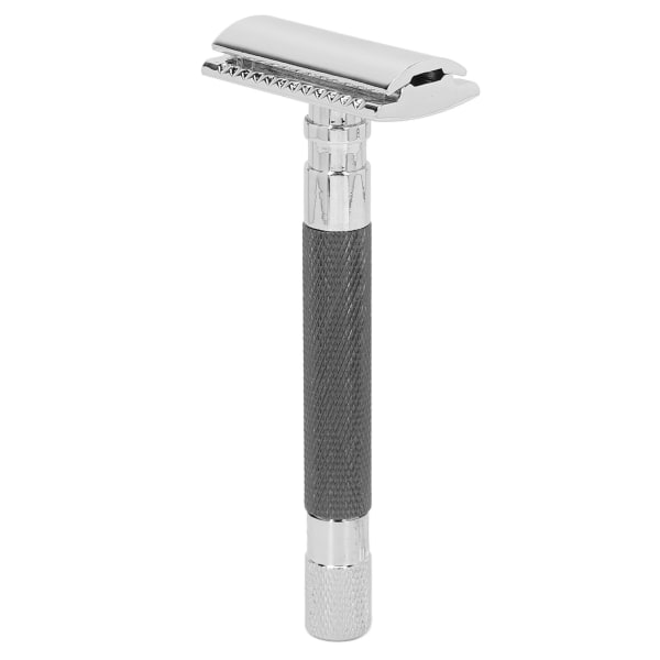 Dobbeltkantet barberkniv Langt håndtag manuel zinklegering sikkerhedsbarberkniv herre barbermaskine uden klingeSort
