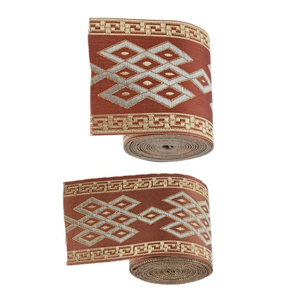 1/2/3/5 5 meter/ 5,5 Yds Jacquard Kantband Bred Vävd Kantband Röd Brun 8cm x 5M Red Brown 8cm x 5M 5Set