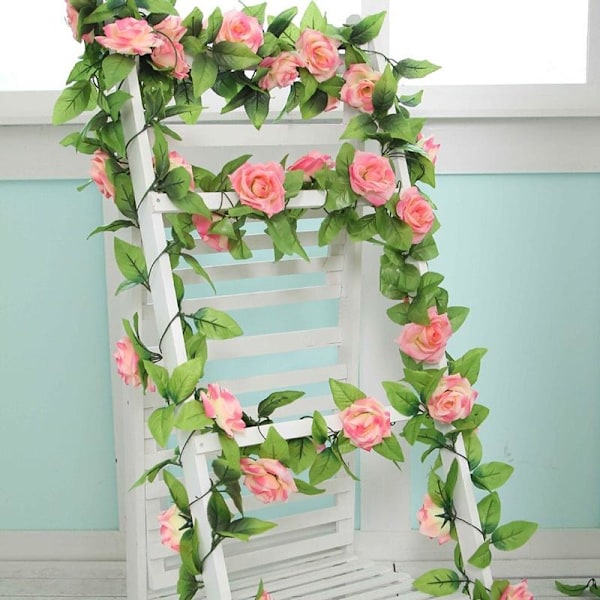 2,4m Kunstig Blomst Simulering Silke Rose Blomst Vine Ivy Hjem Bryllup Dekoration Champagne