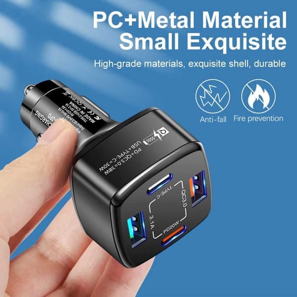 Billader 4 USB Superrask 38W PD Quick Charge 3.0—pa