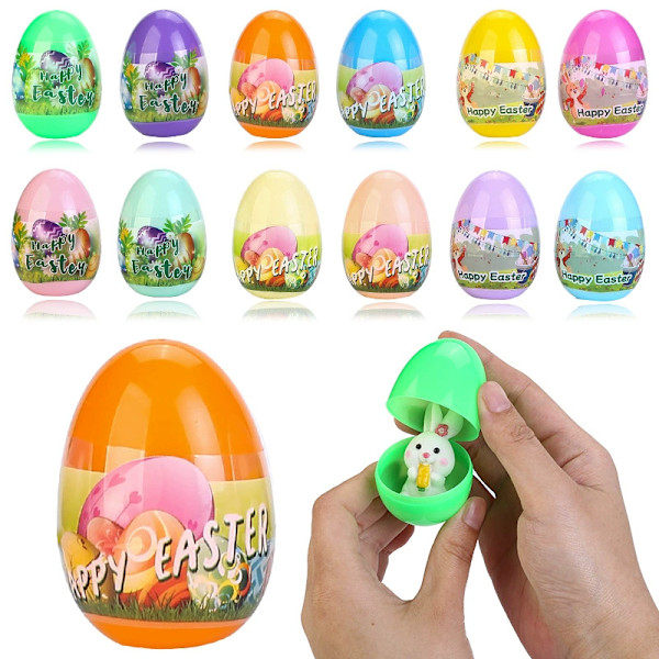24 Förfyllda påskägg fyllda med 12 squishy-leksaker för barn, påskägg att fylla till påsk, för påsktema, fest, jakt, påskkorgar