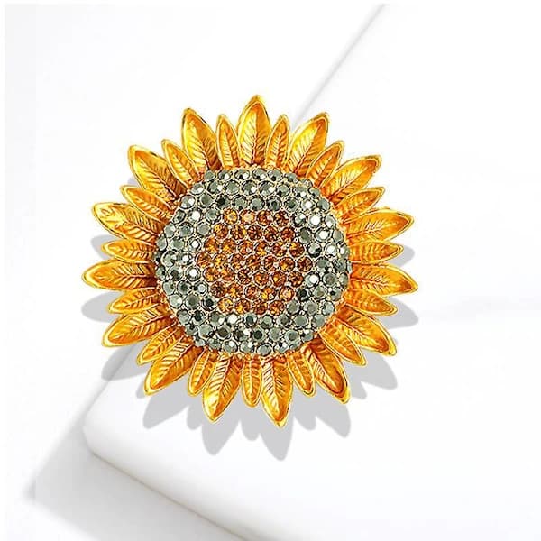 Handgjord Kristall Strass Solros Brosch för Kvinnor Elegant Retro Smyckesnål