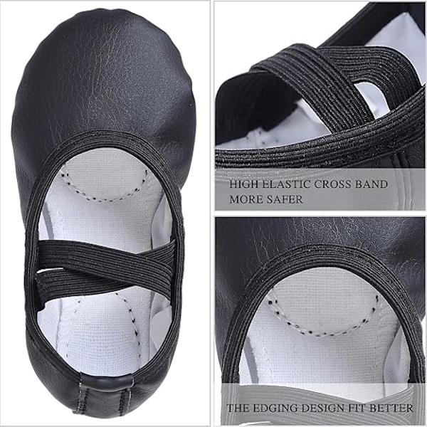 Flickor Läder Balettskor Dansskor Yoga Gymnastik Split Botten Tofflor Storlek 38 Svart