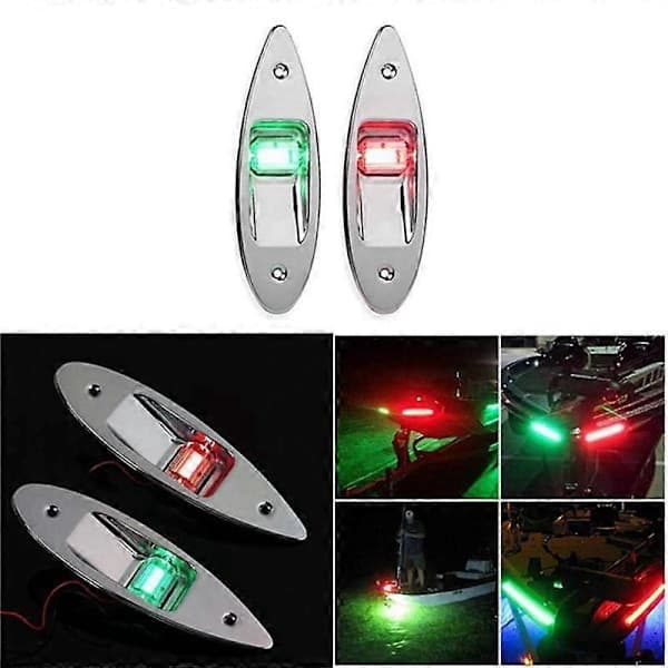 LED Rød+Grønn Eldre Montering Marine Båt RV LED Side Navigasjonslys Rustfritt Stål Vanntett for Sølv