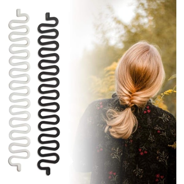 2-pack trendiga hårflätningsverktyg Franska hårklämmor Twist flätverktyg för flickor Kvinnor Fishbone Sticky Hair Accessoarer - (svart och vitt)