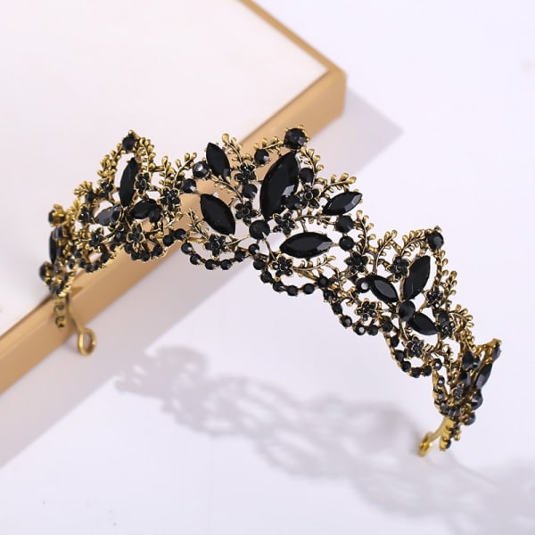 Svart Tiara for Kvinner Gull Krone for Jenter Bryllup Prinsesse Bursdag Krystall Strass Hodebånd
