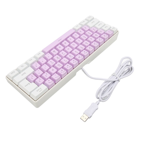 Gaming Keyboard USB 61 Keys RGB Baggrundsbelyst Ergonomisk Kontrast Farve Pladsbesparende Kablet tastatur til stationær bærbar Hvid Lilla
