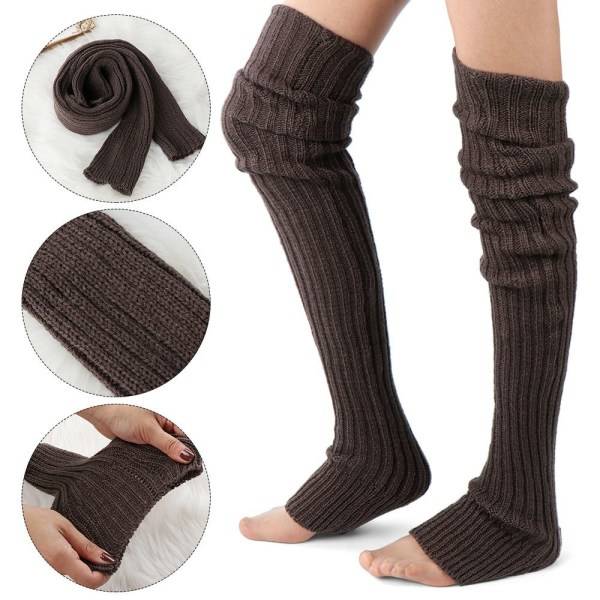 Benvärmare High Knee Sox Stickad Virkad Stövlar Strumpor Leggings Grå - Hög Kvalitet Grå