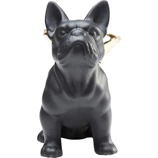 Dekorativ designstatue - Siddende hund med englevinger - Guld/sort