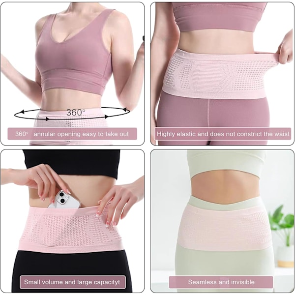 Andas midjeväskband med dold ficka för damer, magväska för löpning, mobilhållare, nycklar, pengar, rosa L Pink Pink L