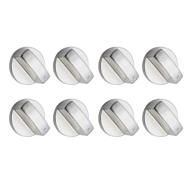 8 st Metalliska Silver Gasspisknoppar Adapter Ugn Vred Matlagningsyta Kontroll Lås Kokkärl