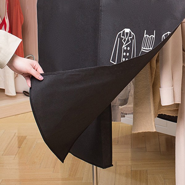Vaatteet Cover Kuitukangas Pölynesto Vedenpitävä Läpinäkyvä Ikkuna Design Riippuva vaatesuoja musta