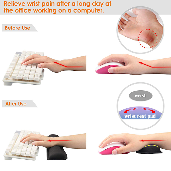 2 Pcs Keyboard and Mouse Wrist Rest Pad Set for Work