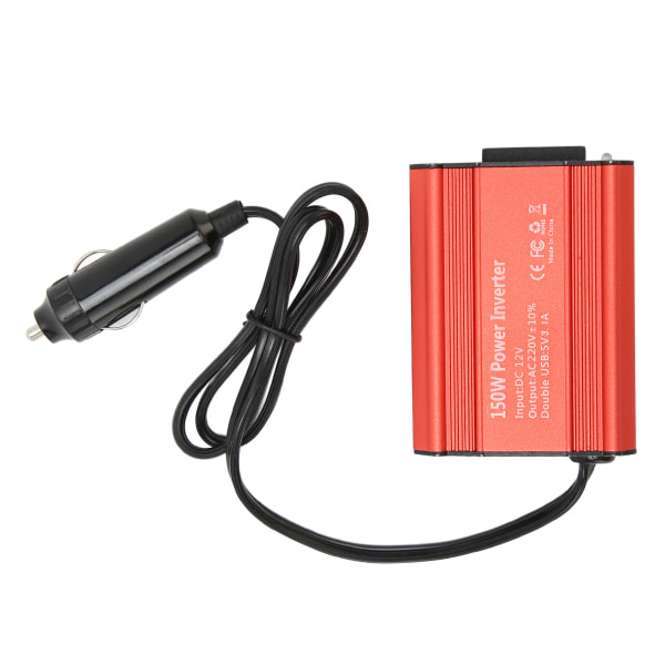 Bilstrømomformer 150W 12V DC til 220V AC med dobbel USB 2.1A-utgang for strømforsyning Rød